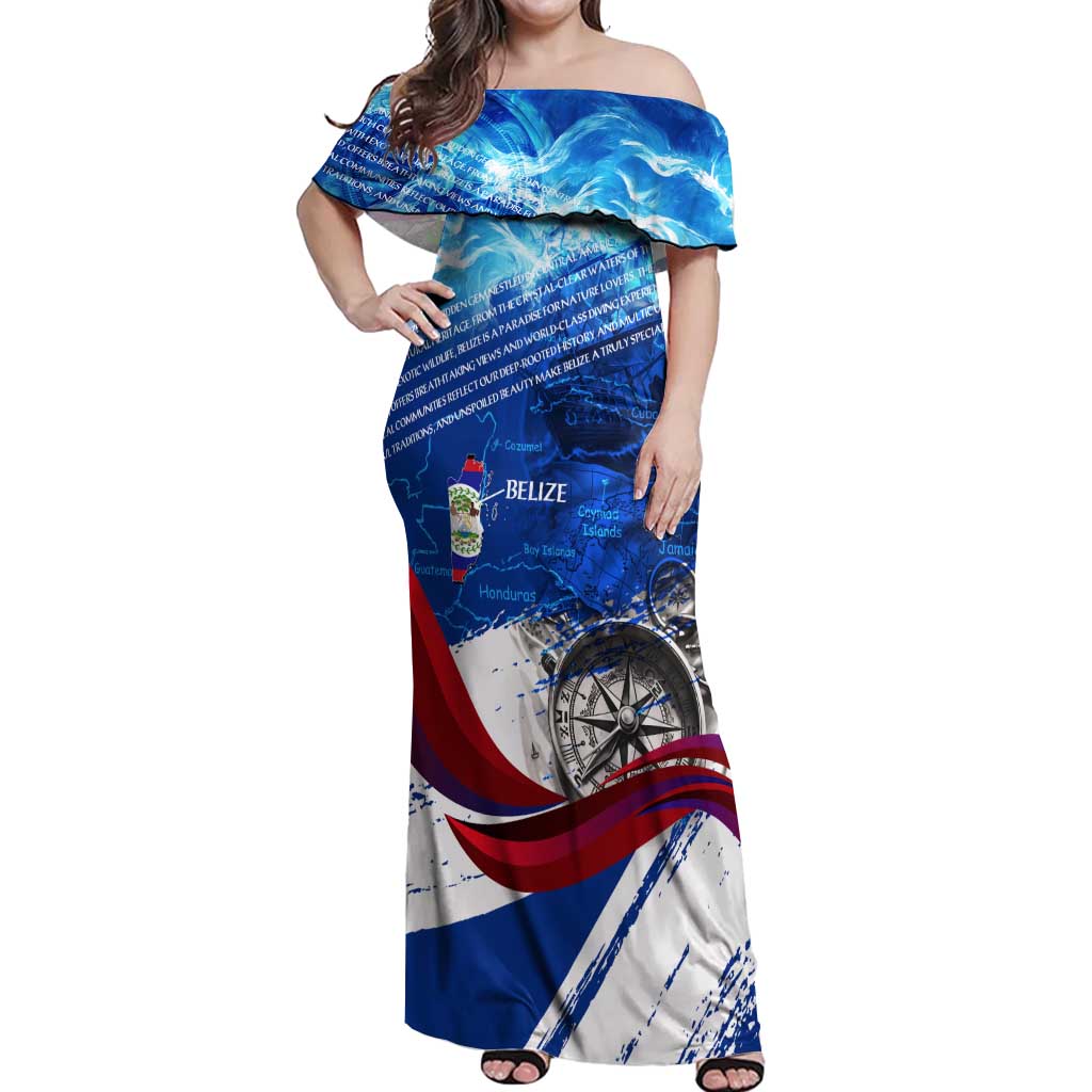 Belize One Flag One Heart Off Shoulder Maxi Dress Caribbean Heartbeat - Where Compass Meets Culture
