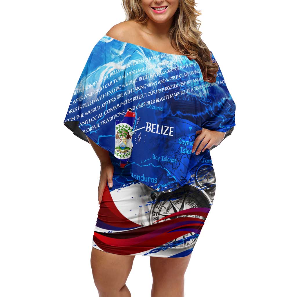 Belize One Flag One Heart Off Shoulder Short Dress Caribbean Heartbeat - Where Compass Meets Culture