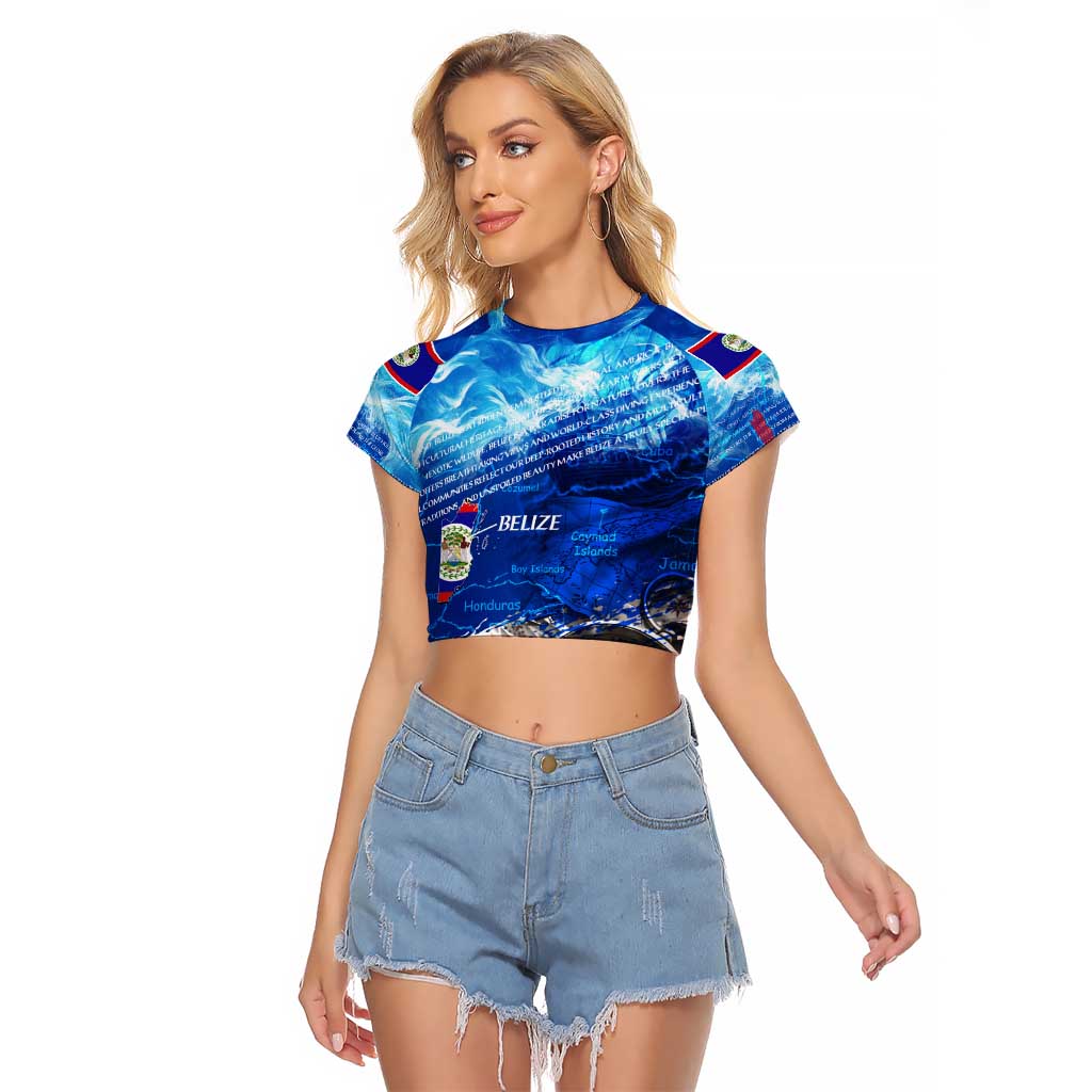 Belize One Flag One Heart Raglan Cropped T Shirt Caribbean Heartbeat - Where Compass Meets Culture