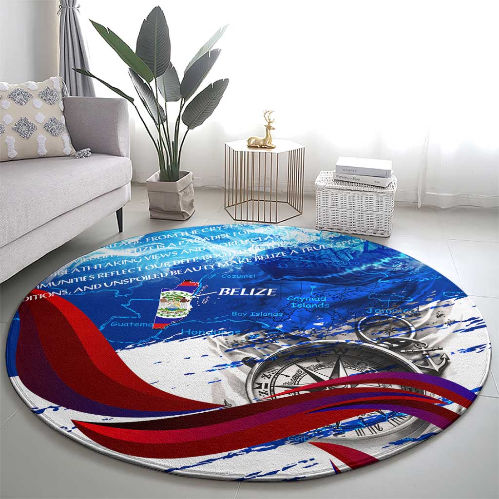Belize One Flag One Heart Round Carpet Caribbean Heartbeat - Where Compass Meets Culture
