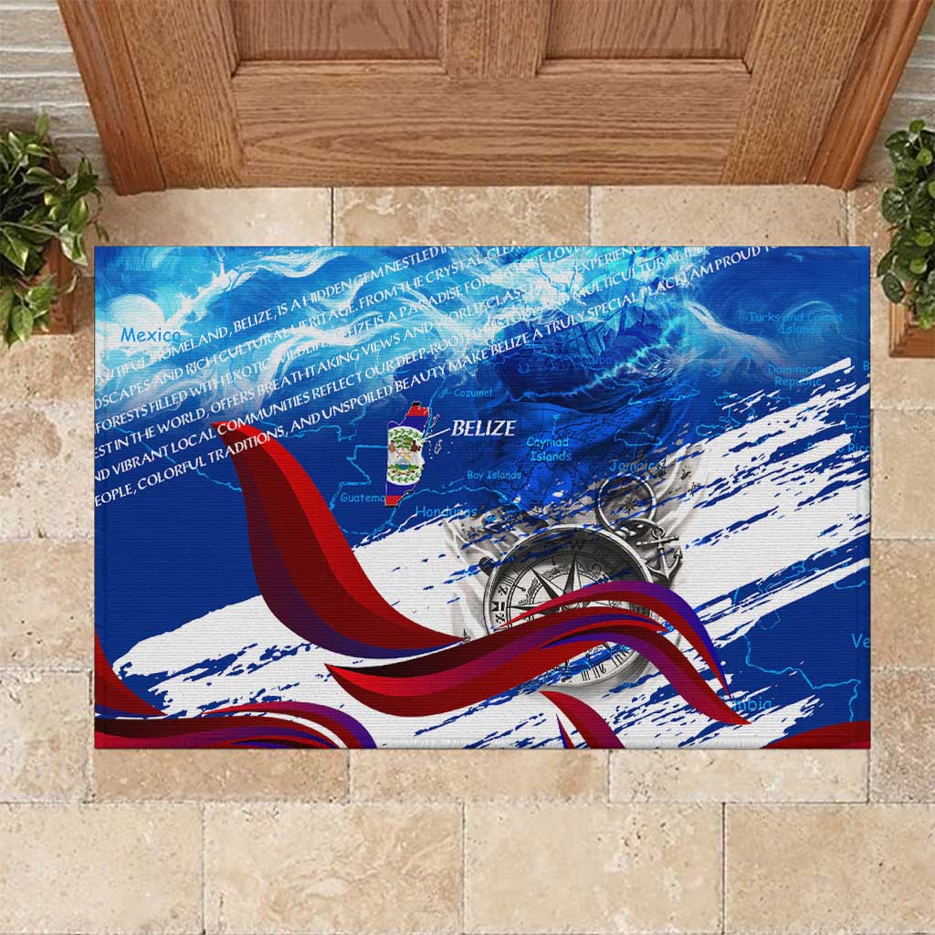 Belize One Flag One Heart Rubber Doormat Caribbean Heartbeat - Where Compass Meets Culture