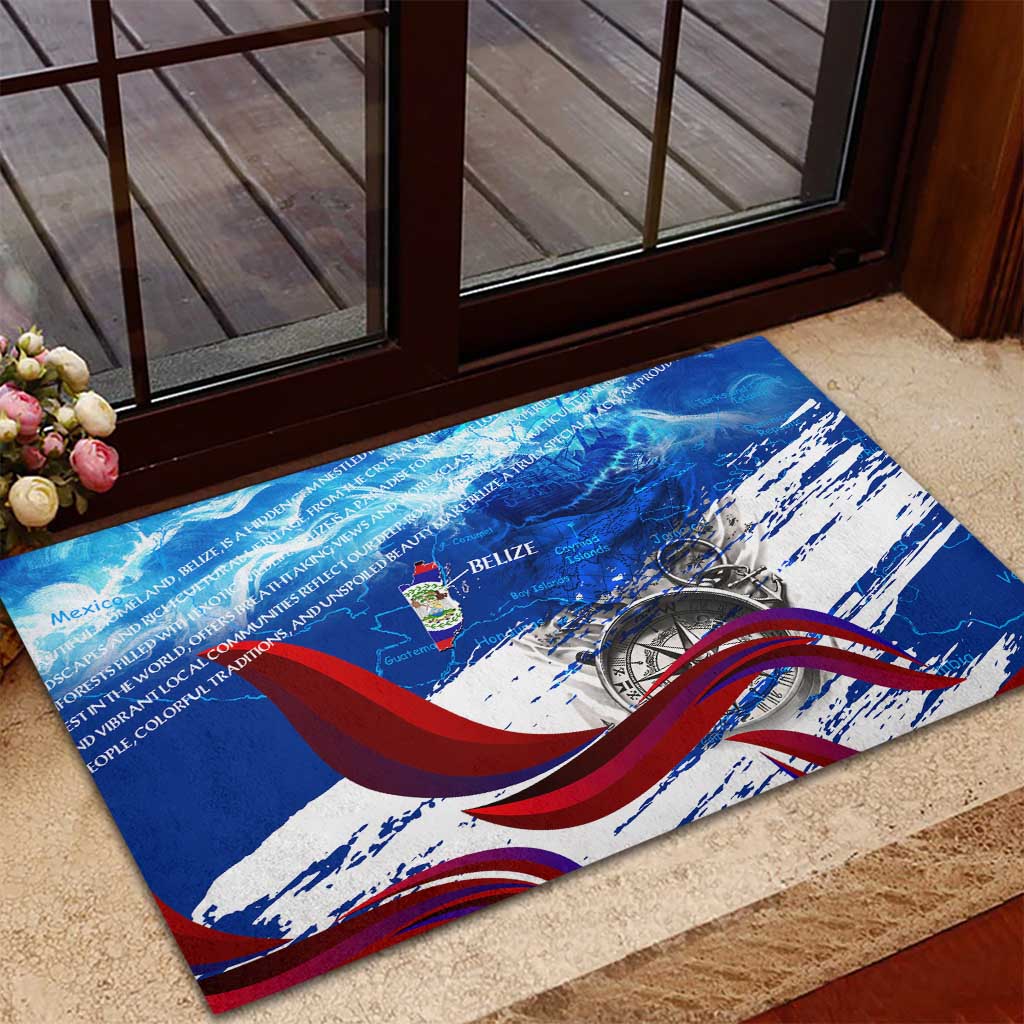 Belize One Flag One Heart Rubber Doormat Caribbean Heartbeat - Where Compass Meets Culture