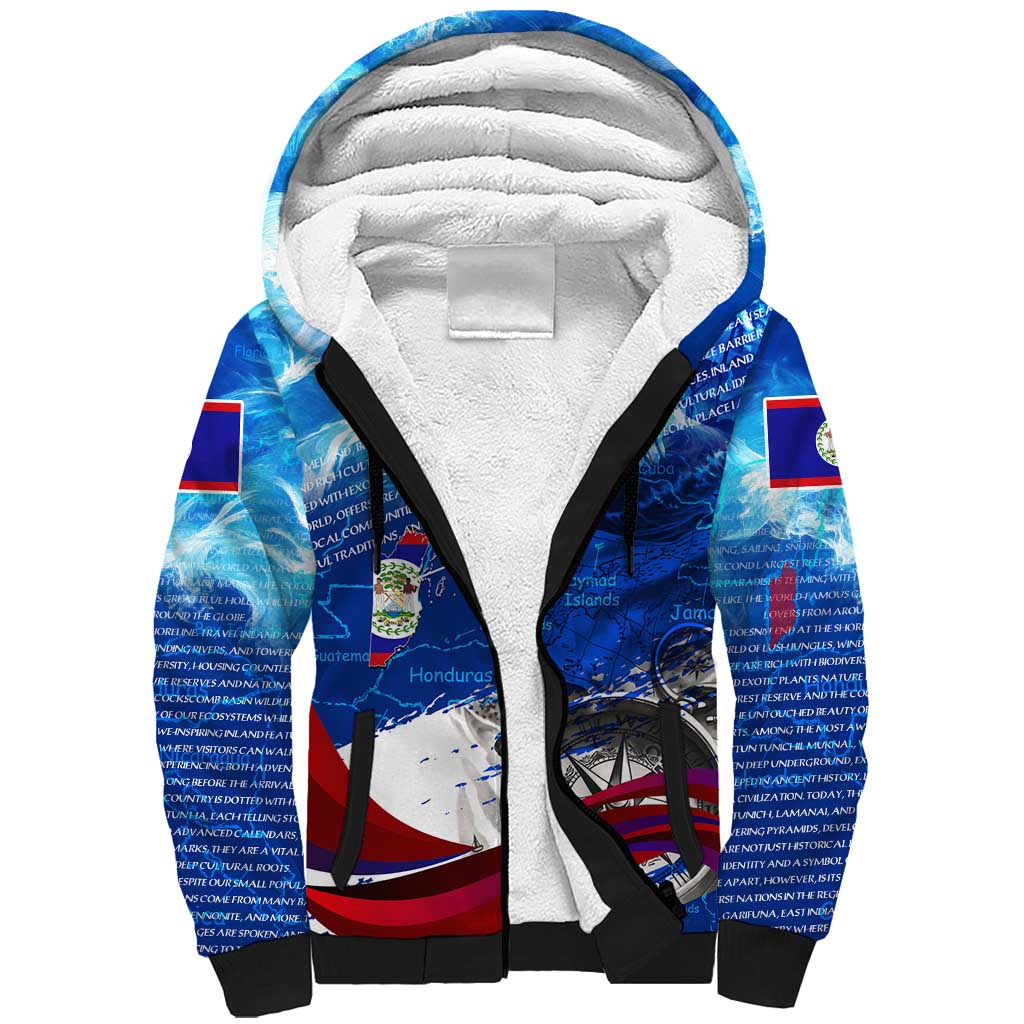 Belize One Flag One Heart Sherpa Hoodie Caribbean Heartbeat - Where Compass Meets Culture