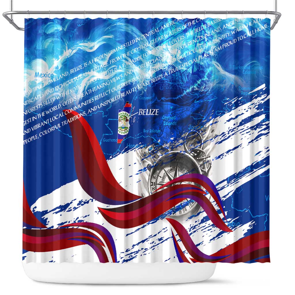 Belize One Flag One Heart Shower Curtain Caribbean Heartbeat - Where Compass Meets Culture