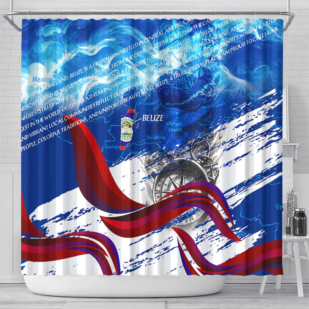 Belize One Flag One Heart Shower Curtain Caribbean Heartbeat - Where Compass Meets Culture