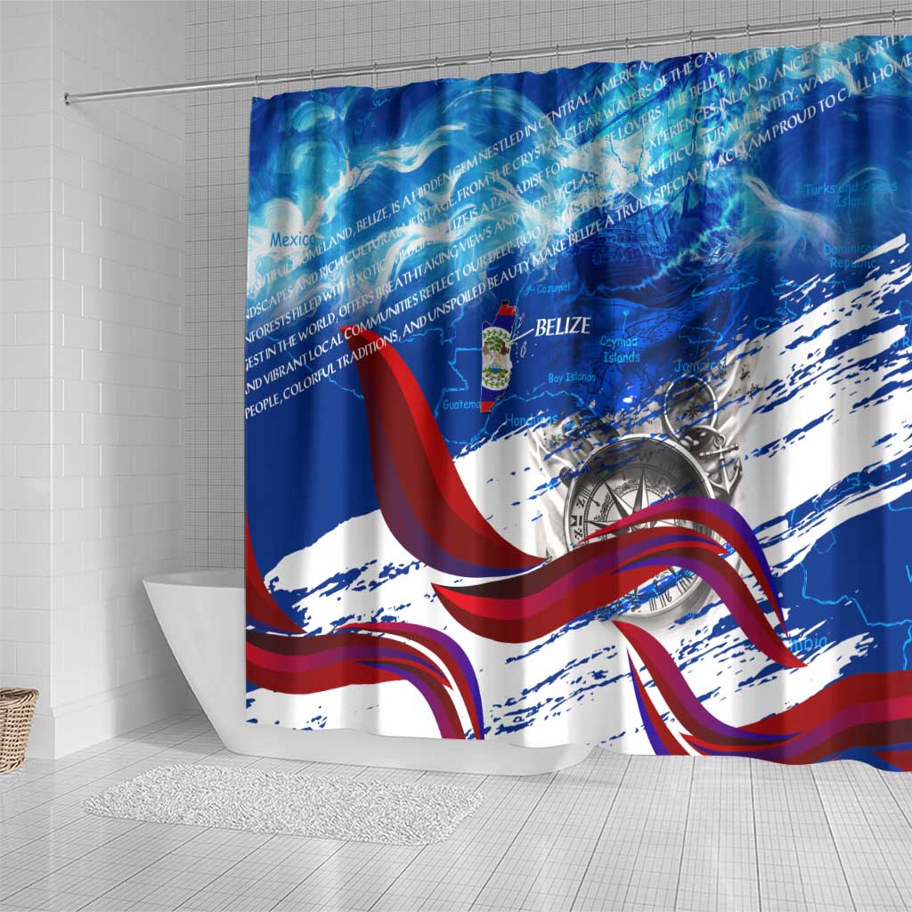 Belize One Flag One Heart Shower Curtain Caribbean Heartbeat - Where Compass Meets Culture