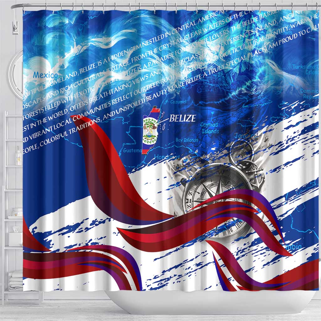 Belize One Flag One Heart Shower Curtain Caribbean Heartbeat - Where Compass Meets Culture