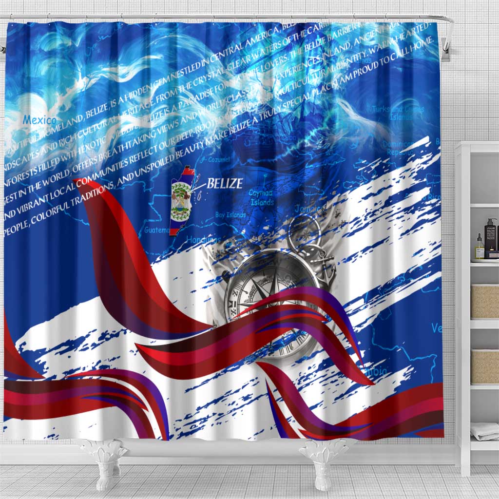 Belize One Flag One Heart Shower Curtain Caribbean Heartbeat - Where Compass Meets Culture