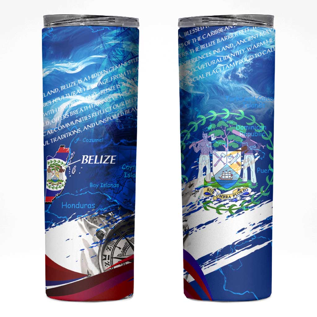 Belize One Flag One Heart Skinny Tumbler Caribbean Heartbeat - Where Compass Meets Culture