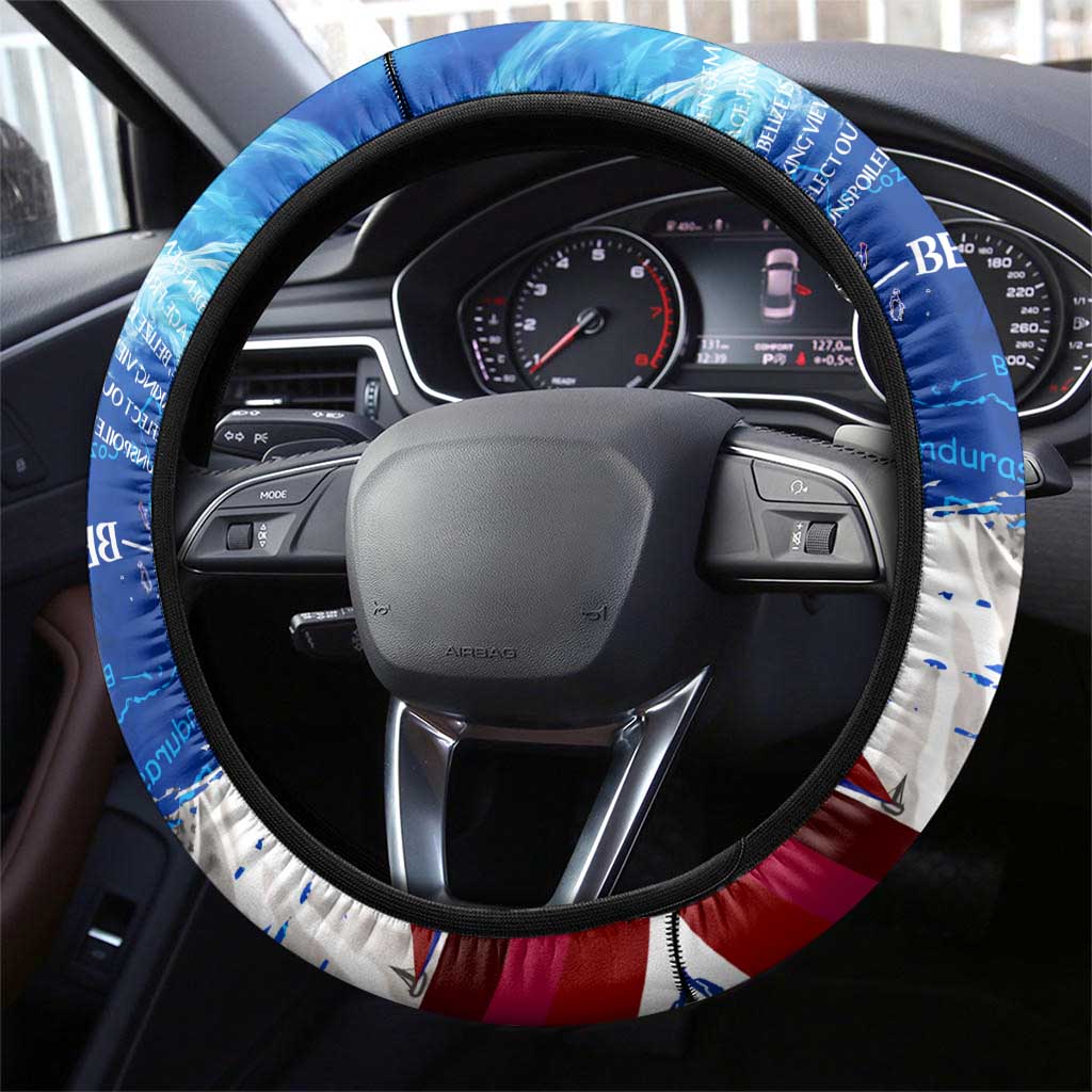 Belize One Flag One Heart Steering Wheel Cover Caribbean Heartbeat - Where Compass Meets Culture