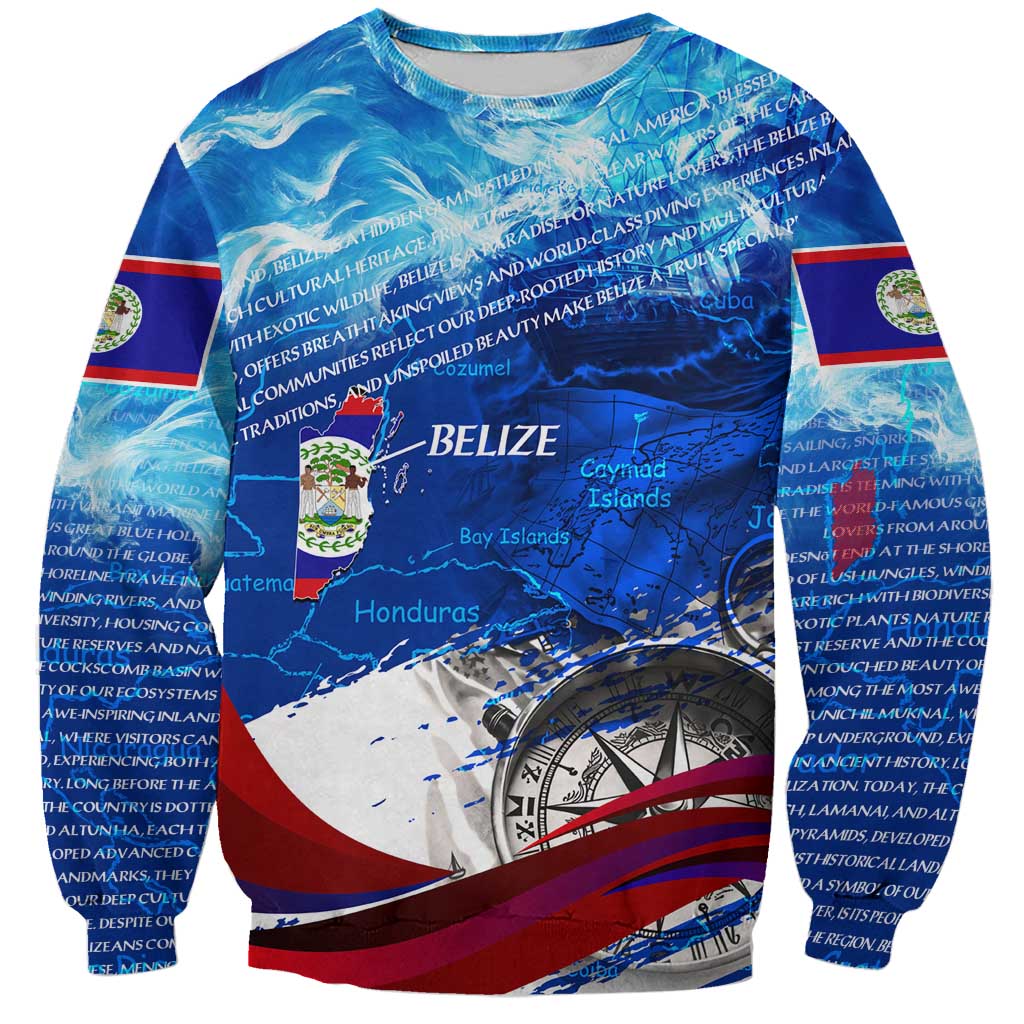Belize One Flag One Heart Sweatshirt Caribbean Heartbeat - Where Compass Meets Culture