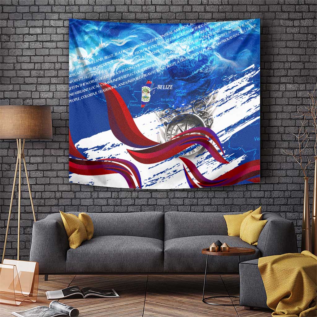 Belize One Flag One Heart Tapestry Caribbean Heartbeat - Where Compass Meets Culture