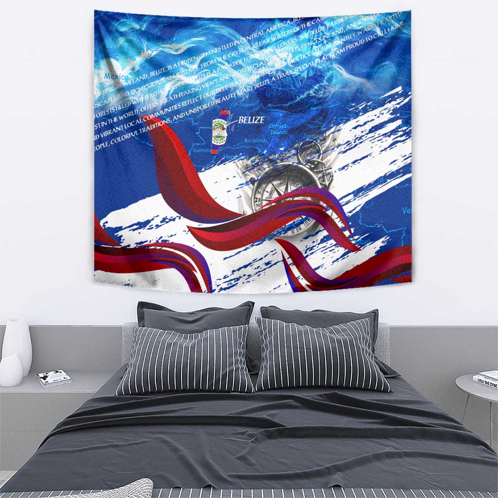 Belize One Flag One Heart Tapestry Caribbean Heartbeat - Where Compass Meets Culture