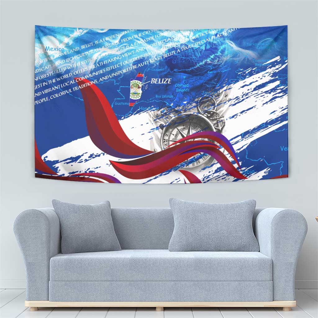 Belize One Flag One Heart Tapestry Caribbean Heartbeat - Where Compass Meets Culture
