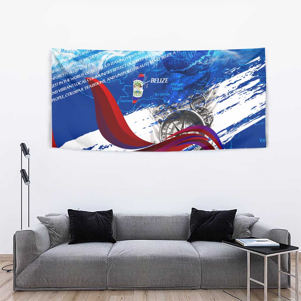 Belize One Flag One Heart Tapestry Caribbean Heartbeat - Where Compass Meets Culture