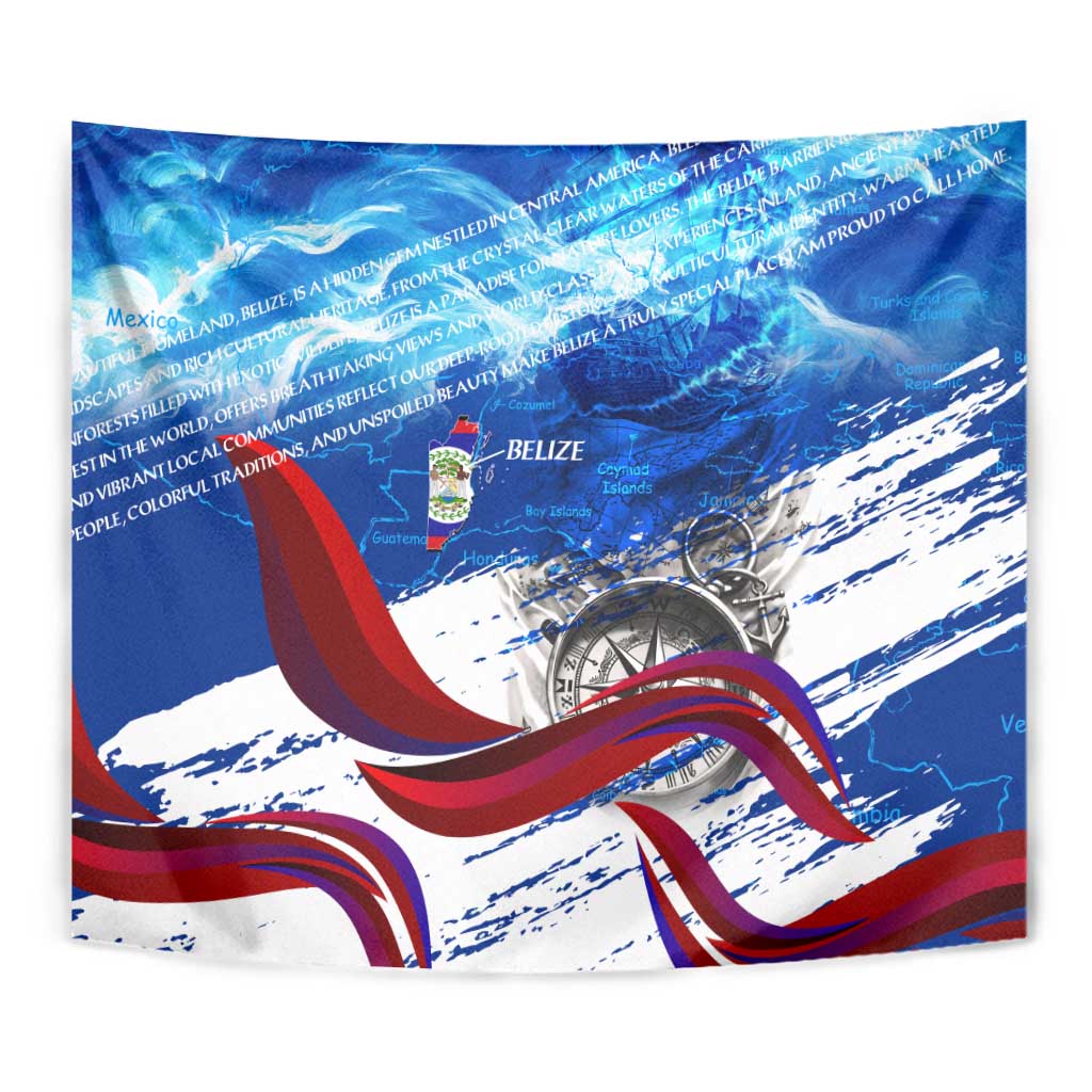 Belize One Flag One Heart Tapestry Caribbean Heartbeat - Where Compass Meets Culture