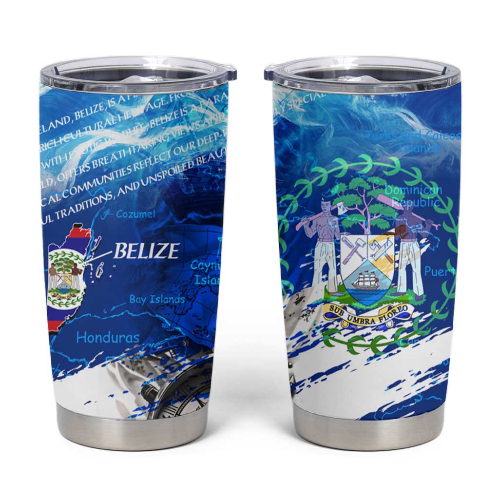 Belize One Flag One Heart Tumbler Cup Caribbean Heartbeat - Where Compass Meets Culture