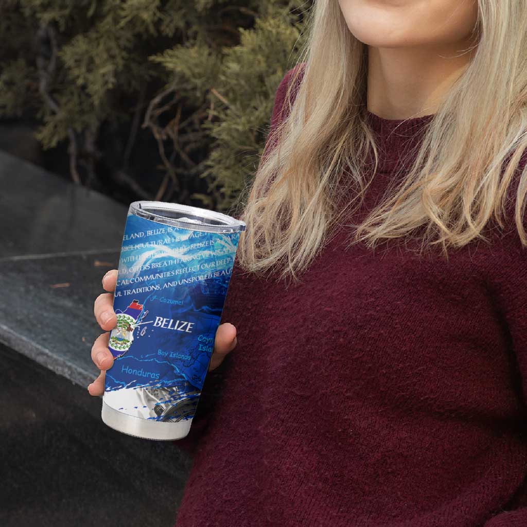 Belize One Flag One Heart Tumbler Cup Caribbean Heartbeat - Where Compass Meets Culture