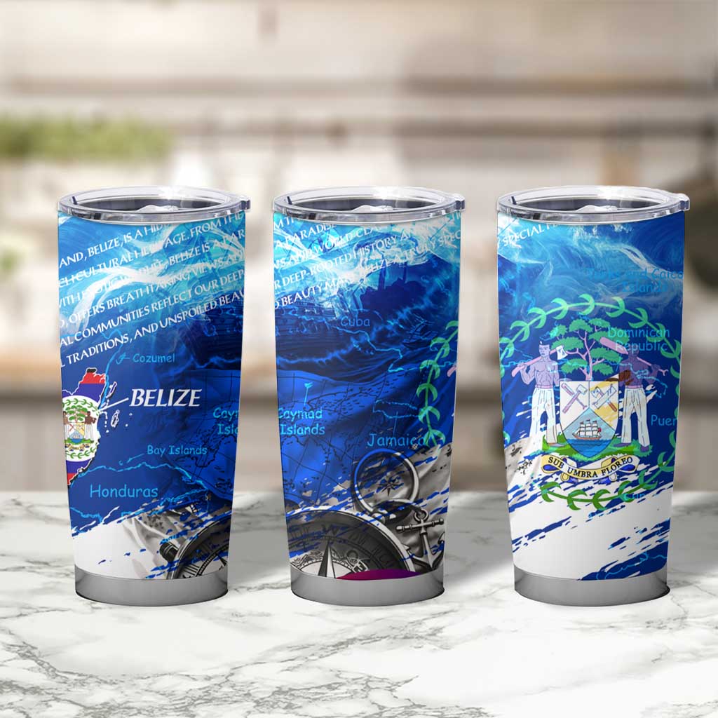Belize One Flag One Heart Tumbler Cup Caribbean Heartbeat - Where Compass Meets Culture