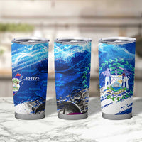 Belize One Flag One Heart Tumbler Cup Caribbean Heartbeat - Where Compass Meets Culture