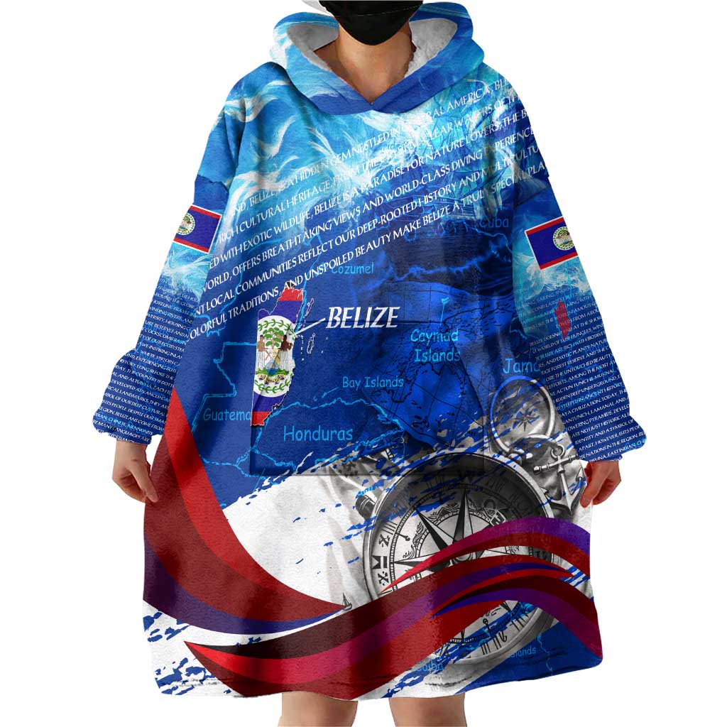 Belize One Flag One Heart Wearable Blanket Hoodie Caribbean Heartbeat - Where Compass Meets Culture