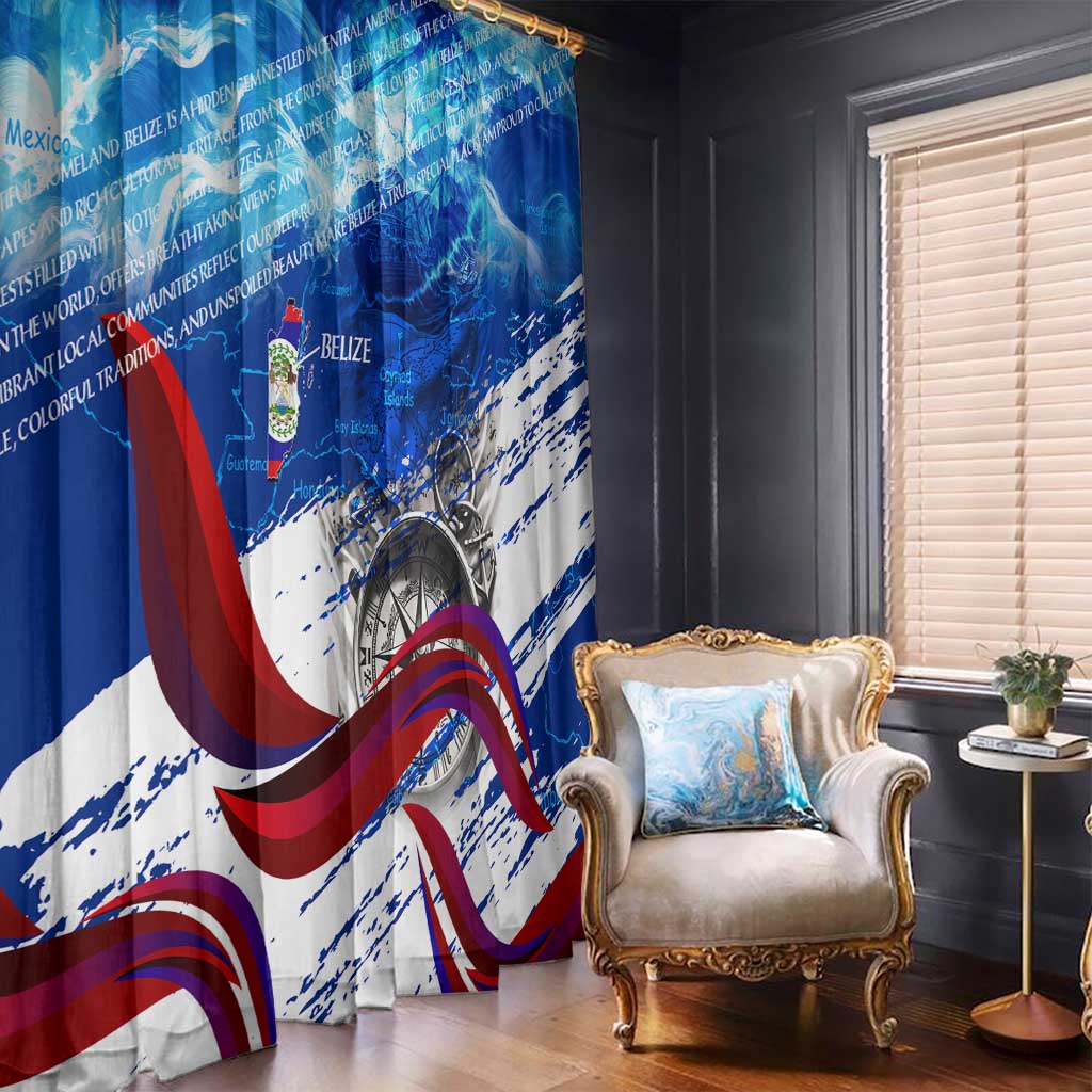 Belize One Flag One Heart Window Curtain Caribbean Heartbeat - Where Compass Meets Culture