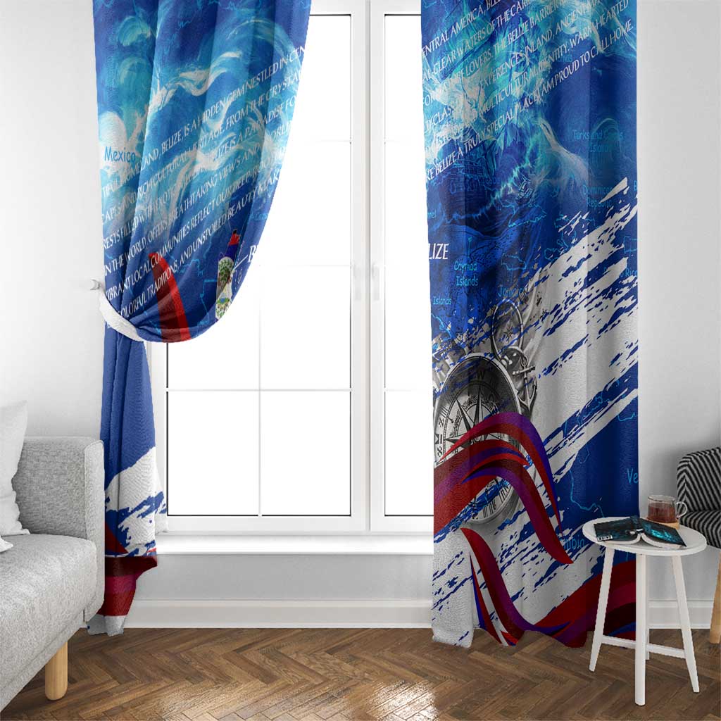 Belize One Flag One Heart Window Curtain Caribbean Heartbeat - Where Compass Meets Culture