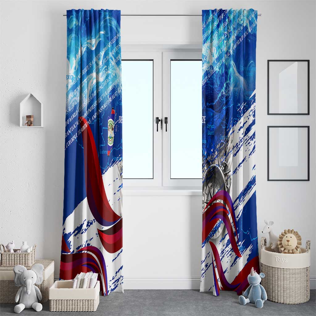 Belize One Flag One Heart Window Curtain Caribbean Heartbeat - Where Compass Meets Culture