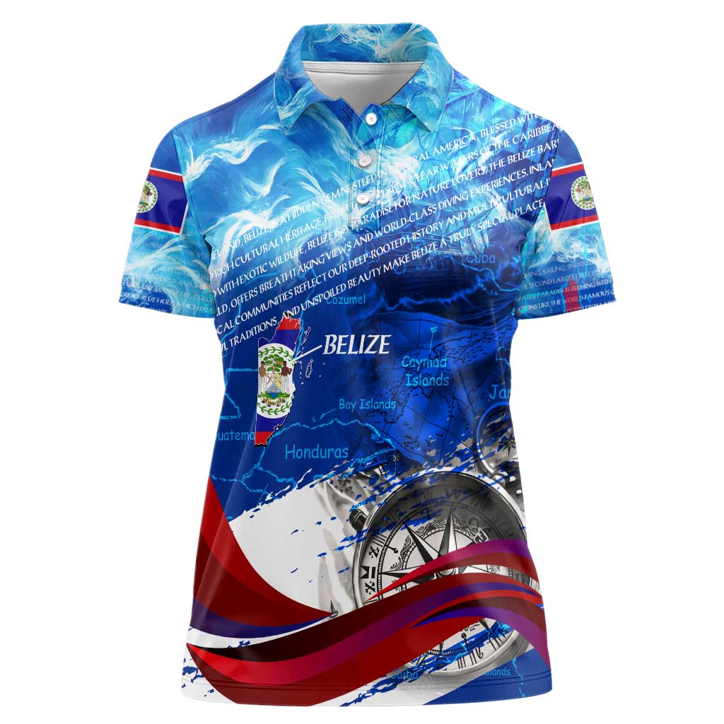Belize One Flag One Heart Women Polo Shirt Caribbean Heartbeat - Where Compass Meets Culture
