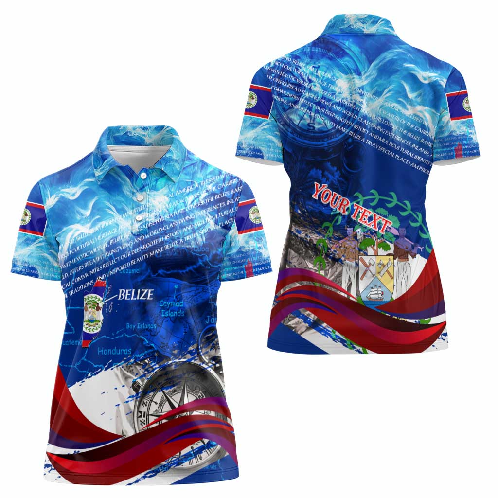 Belize One Flag One Heart Women Polo Shirt Caribbean Heartbeat - Where Compass Meets Culture
