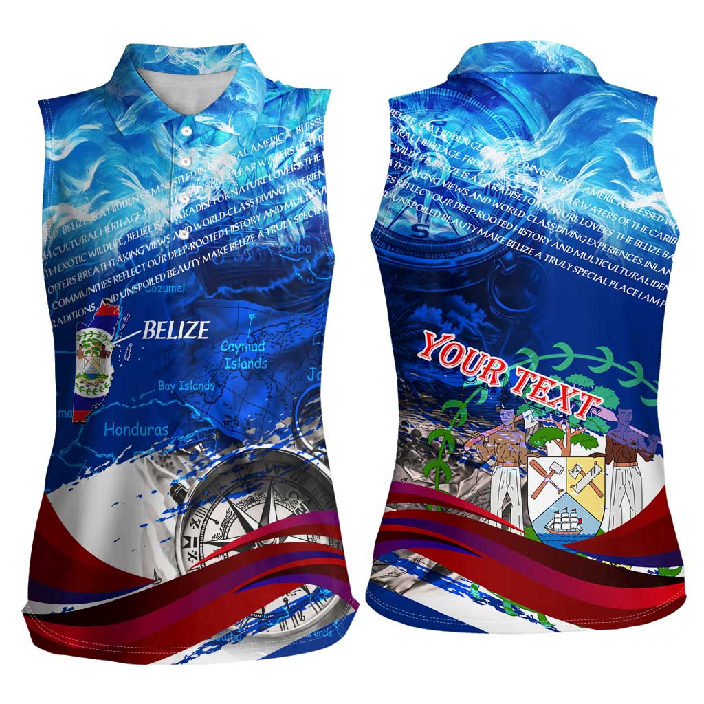 Belize One Flag One Heart Women Sleeveless Polo Shirt Caribbean Heartbeat - Where Compass Meets Culture