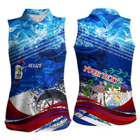 Belize One Flag One Heart Women Sleeveless Polo Shirt Caribbean Heartbeat - Where Compass Meets Culture