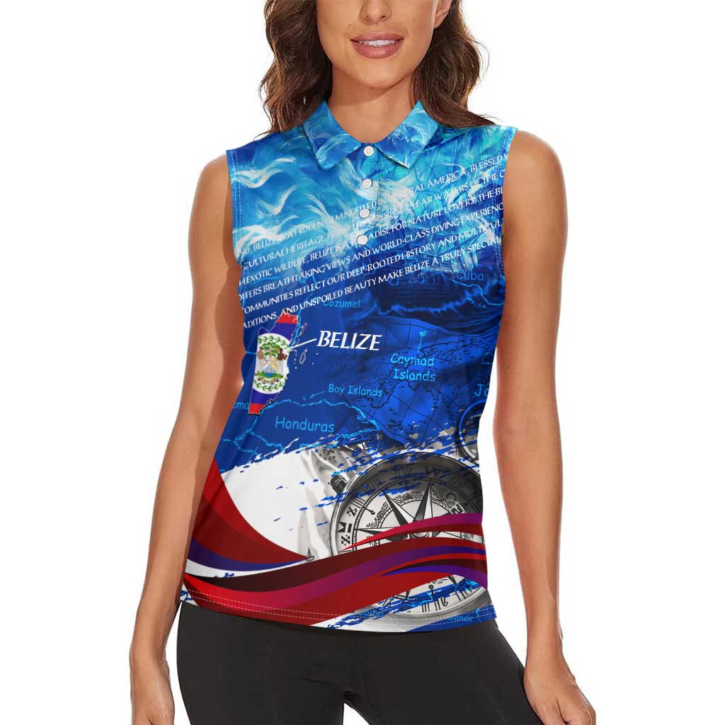 Belize One Flag One Heart Women Sleeveless Polo Shirt Caribbean Heartbeat - Where Compass Meets Culture
