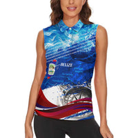 Belize One Flag One Heart Women Sleeveless Polo Shirt Caribbean Heartbeat - Where Compass Meets Culture