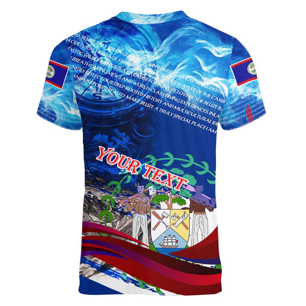 Belize One Flag One Heart Women V-Neck T-Shirt Caribbean Heartbeat - Where Compass Meets Culture