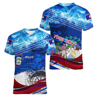 Belize One Flag One Heart Women V-Neck T-Shirt Caribbean Heartbeat - Where Compass Meets Culture