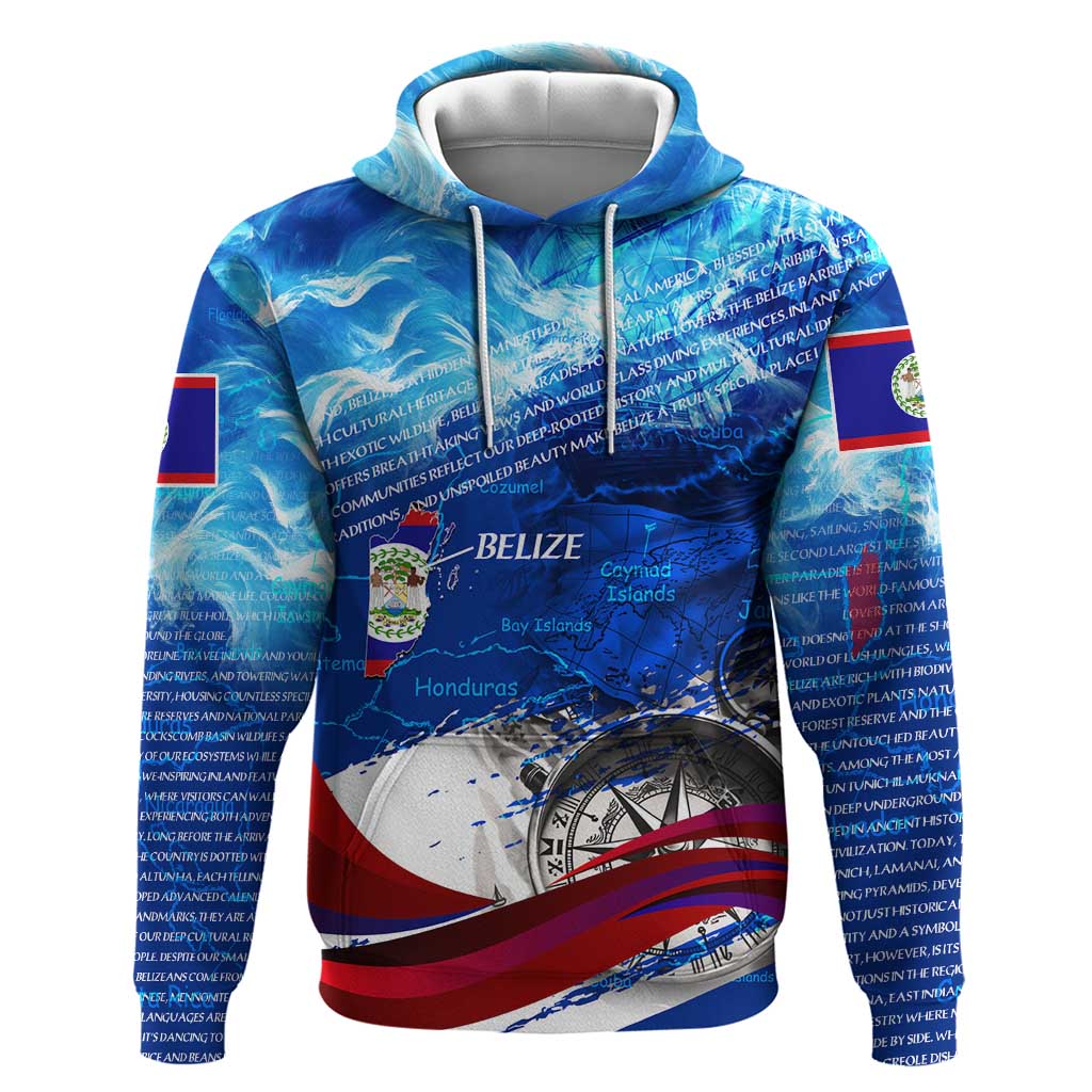 Belize One Flag One Heart Zip Hoodie Caribbean Heartbeat - Where Compass Meets Culture