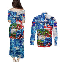 Sea Turtle Belize Couples Matching Puletasi and Long Sleeve Button Shirt Ocean Soul Tropical Spirit