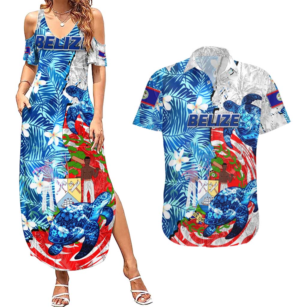 Sea Turtle Belize Couples Matching Summer Maxi Dress and Hawaiian Shirt Ocean Soul Tropical Spirit