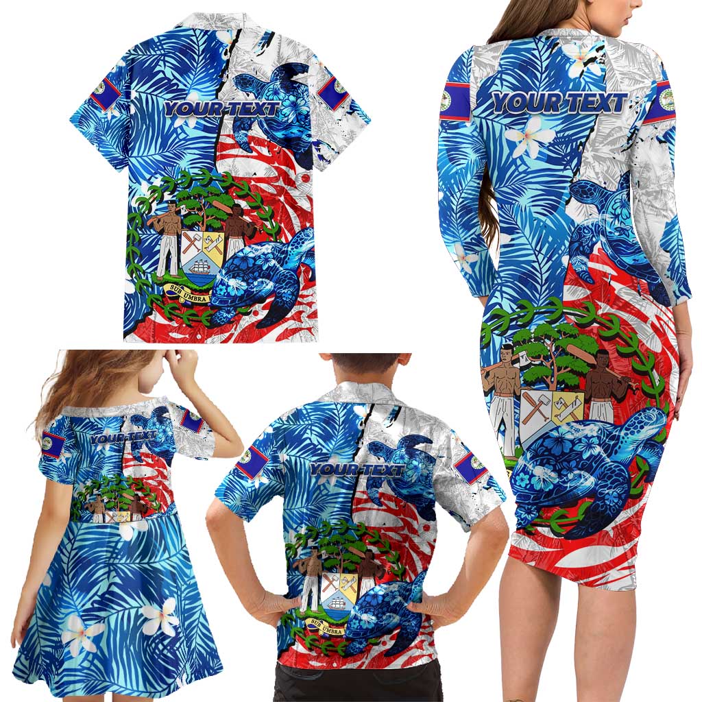 Sea Turtle Belize Family Matching Long Sleeve Bodycon Dress and Hawaiian Shirt Ocean Soul Tropical Spirit