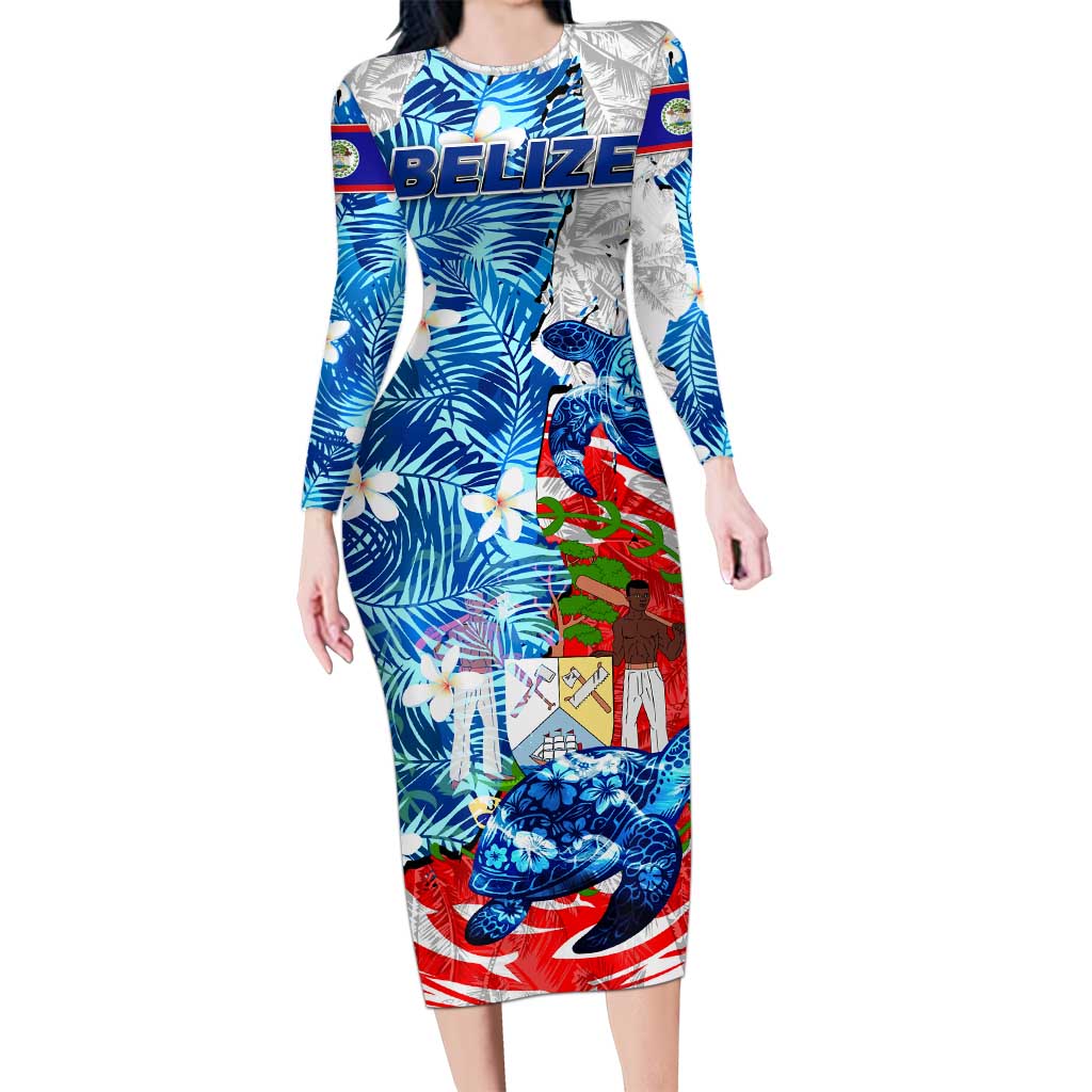 Sea Turtle Belize Family Matching Long Sleeve Bodycon Dress and Hawaiian Shirt Ocean Soul Tropical Spirit