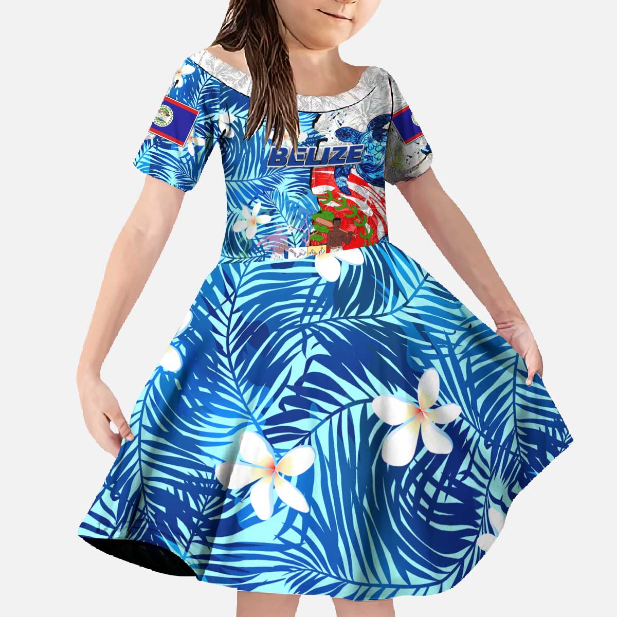 Sea Turtle Belize Family Matching Off The Shoulder Long Sleeve Dress and Hawaiian Shirt Ocean Soul Tropical Spirit
