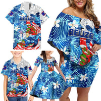 Sea Turtle Belize Family Matching Off Shoulder Short Dress and Hawaiian Shirt Ocean Soul Tropical Spirit
