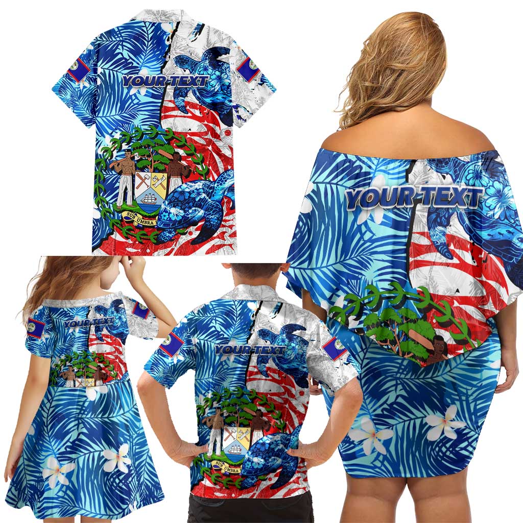 Sea Turtle Belize Family Matching Off Shoulder Short Dress and Hawaiian Shirt Ocean Soul Tropical Spirit