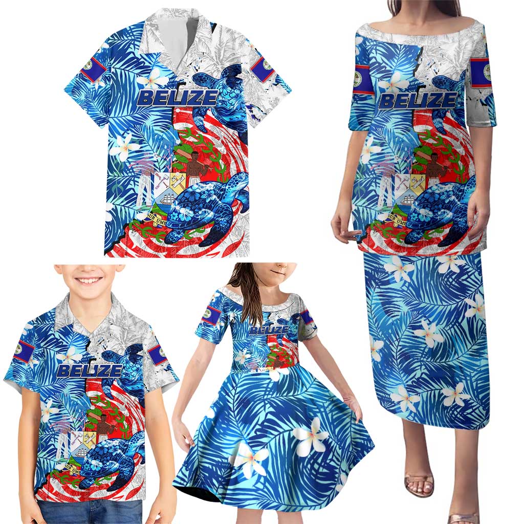 Sea Turtle Belize Family Matching Puletasi and Hawaiian Shirt Ocean Soul Tropical Spirit