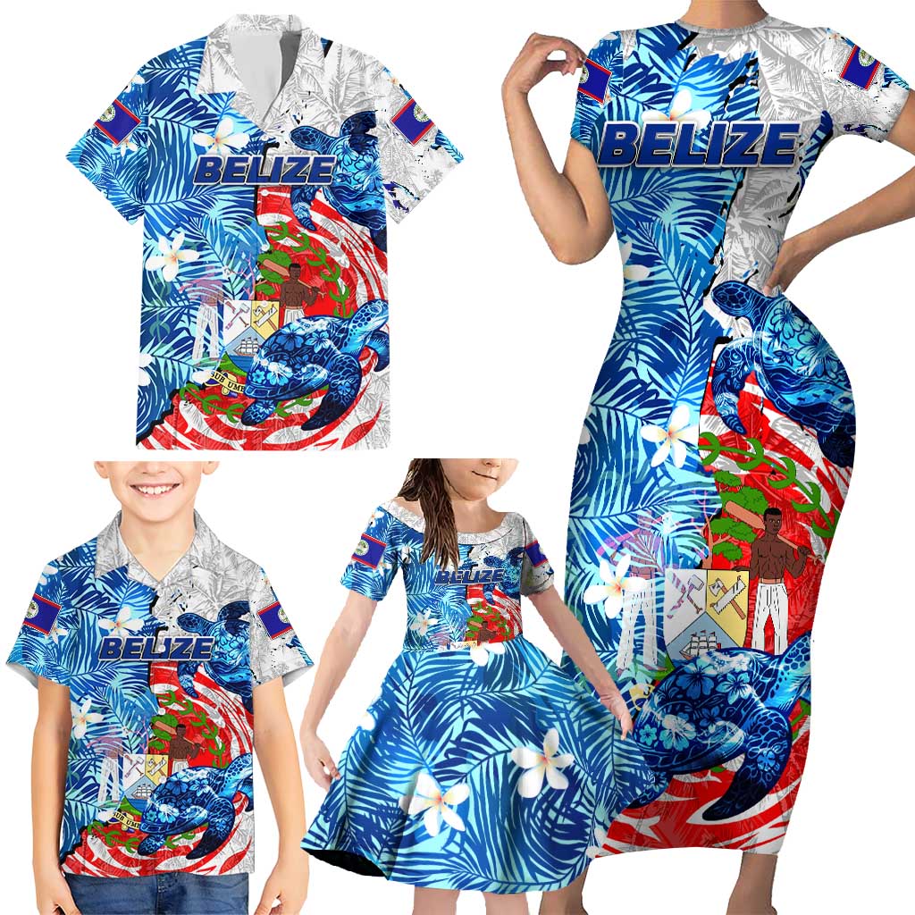 Sea Turtle Belize Family Matching Short Sleeve Bodycon Dress and Hawaiian Shirt Ocean Soul Tropical Spirit