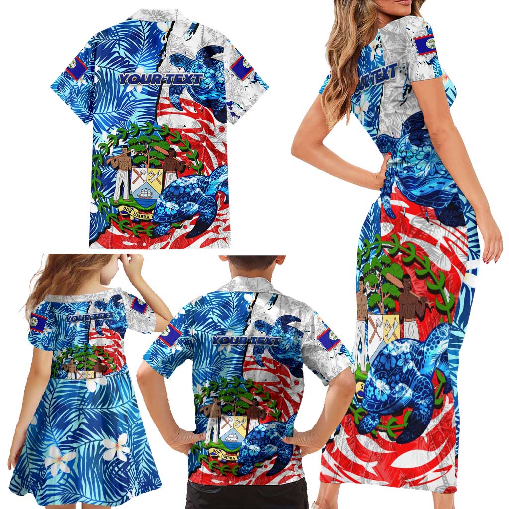 Sea Turtle Belize Family Matching Short Sleeve Bodycon Dress and Hawaiian Shirt Ocean Soul Tropical Spirit