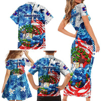 Sea Turtle Belize Family Matching Short Sleeve Bodycon Dress and Hawaiian Shirt Ocean Soul Tropical Spirit