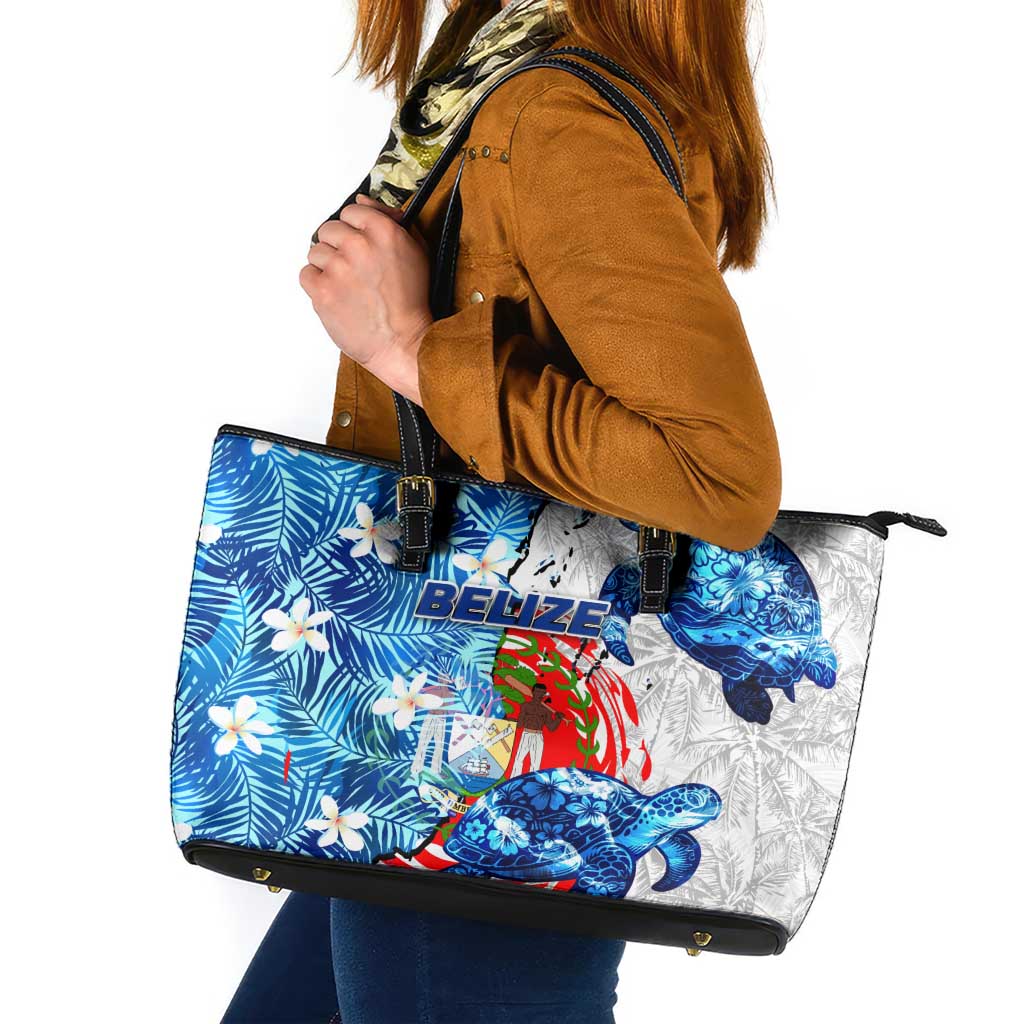 Sea Turtle Belize Leather Tote Bag Ocean Soul Tropical Spirit