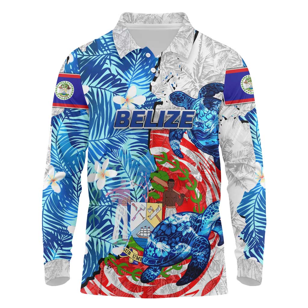 Sea Turtle Belize Long Sleeve Polo Shirt Ocean Soul Tropical Spirit